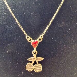 SOLD  and Red Rose Dahlia Cherry Heart Pendent Necklace